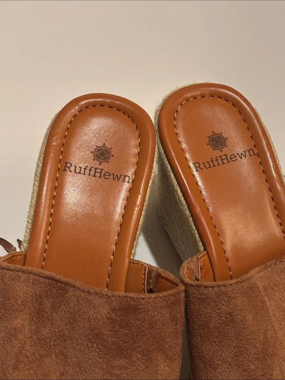 NWOT Ruff Hewn Tan Suede Fringe Espadrille Wedge Slides 6